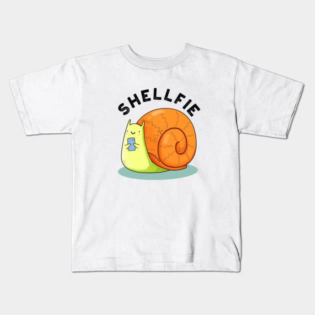 Shellfie Cute Snail Selfie Pun Kids T-Shirt by punnybone